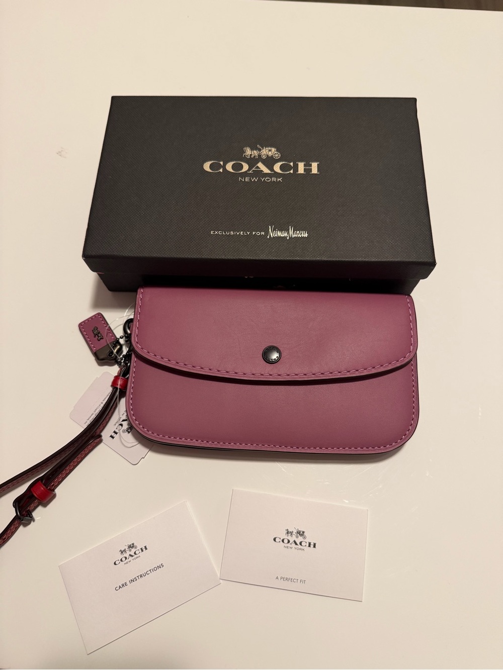 Coach Mauve Colorblock Pink Leather Wristlet with Tassel Charm
